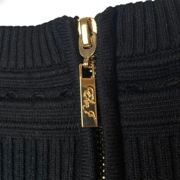 Eliza J Black Ribbed  & Perforated Long Sleeve Knit Dress - Picture 9 of 12